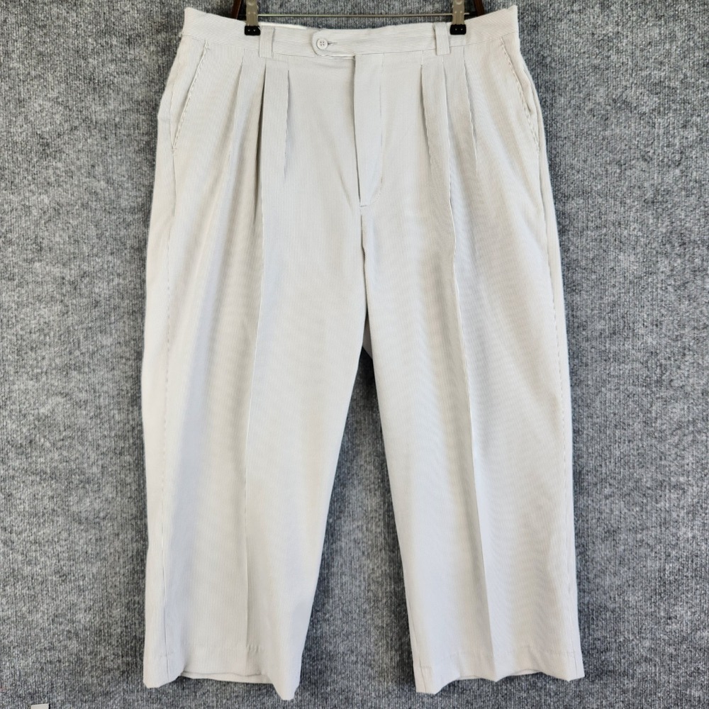 Vintage Smokey Joe's Pants Seersucker Blue White Striped Pleated Mens Size 38M